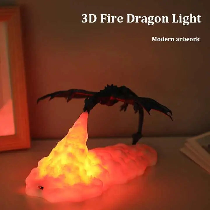 Red Fire Dragon 3D Printed LED Dragon Flame Night Light – Unique Decorative Lamp for Desk Bedroom & Gift Ideas - Home &