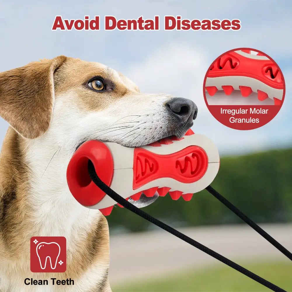Red Interactive Dog Suction Cup Tug Toy - Durable TPR Chew & Treat Dispenser for Teeth Cleaning & Solo Play - Pet Care
