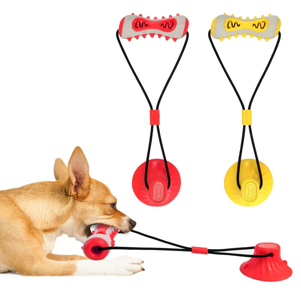 Red Interactive Dog Suction Cup Tug Toy - Durable TPR Chew & Treat Dispenser for Teeth Cleaning & Solo Play - Pet Care