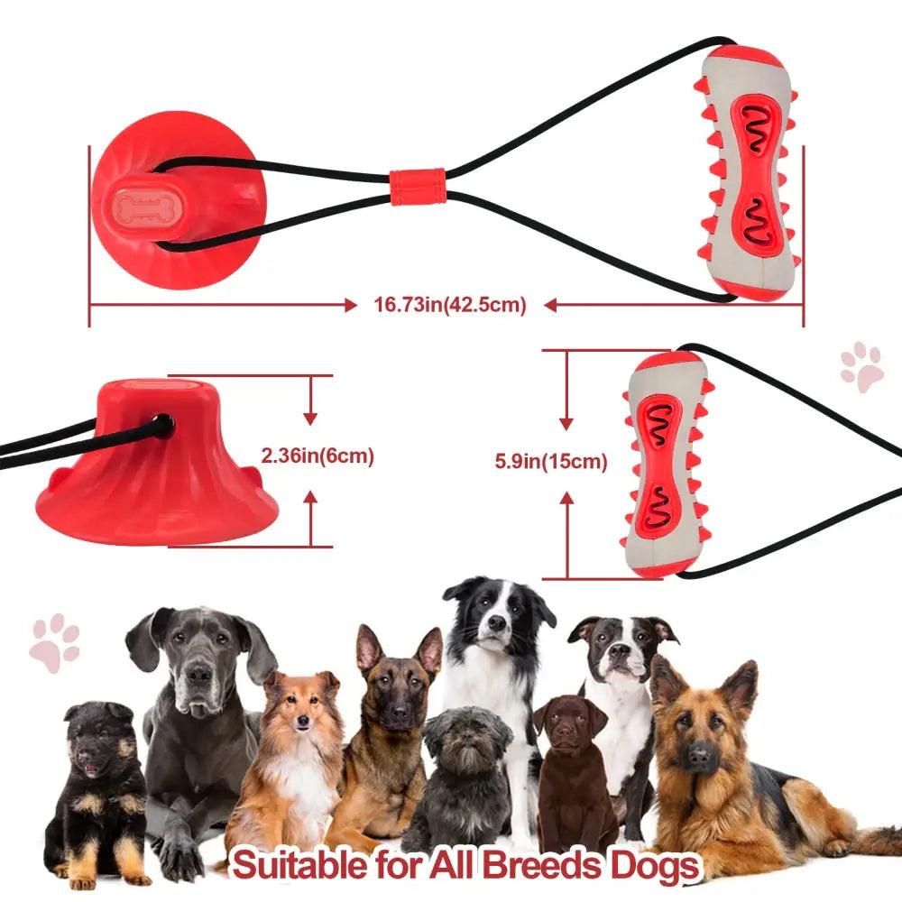 Red Interactive Dog Suction Cup Tug Toy - Durable TPR Chew & Treat Dispenser for Teeth Cleaning & Solo Play - Pet Care