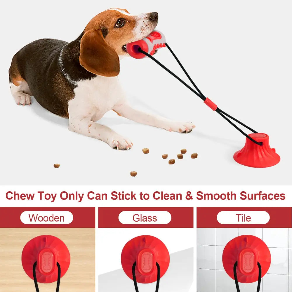 Red Interactive Dog Suction Cup Tug Toy - Durable TPR Chew & Treat Dispenser for Teeth Cleaning & Solo Play - Pet Care