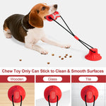 Red Interactive Dog Suction Cup Tug Toy - Durable TPR Chew & Treat Dispenser for Teeth Cleaning & Solo Play - Pet Care