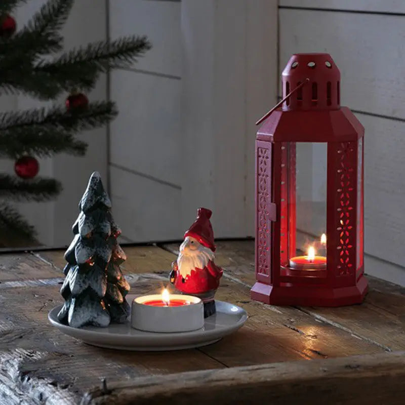 Red Metal Miners Lantern Summer Xmas Wedding Home Party Room Balconey Deck Decoration 21cm Tealight Candle - Home &