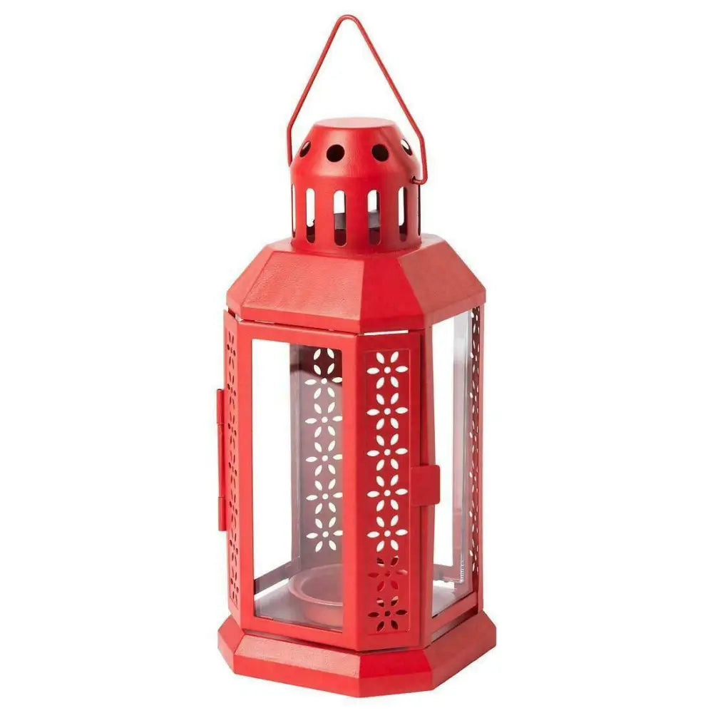 Red Metal Miners Lantern Summer Xmas Wedding Home Party Room Balconey Deck Decoration 21cm Tealight Candle - Home &