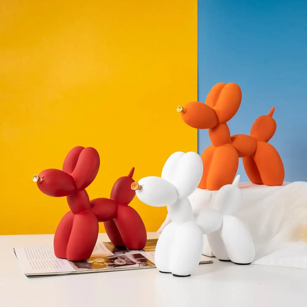 Red Modern Resin Balloon Dog Sculpture - Playful Art Figurine with Golden Snout Accent - Home & Garden > Decor > Garden