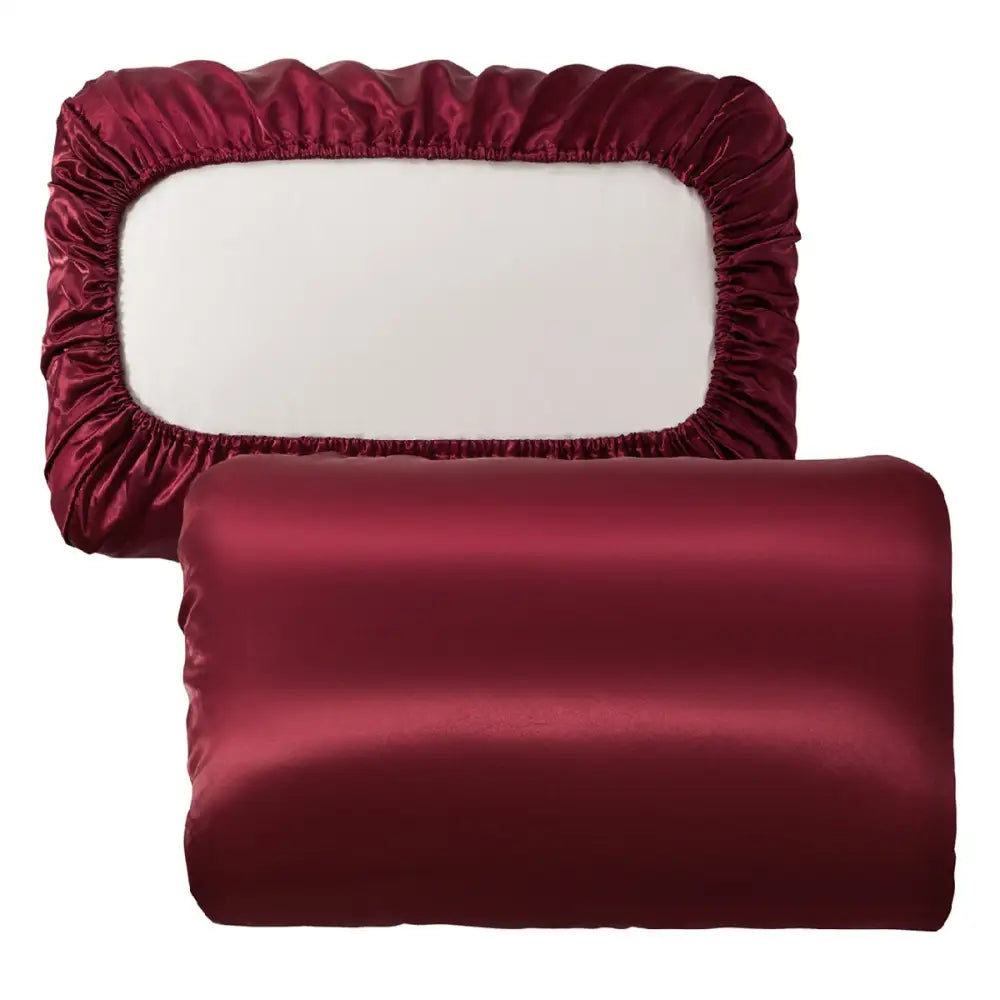 Red Silky Satin Pillowcase Pair - Smooth for Hair & Skin Elastic Fitted (46x90 + 16cm) - Home & Garden > Bedding >