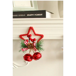 Red Star Christmas Ornament with Bells and Pinecone - Holiday Wreath Decoration 10 pieces - Occasions > Christmas >