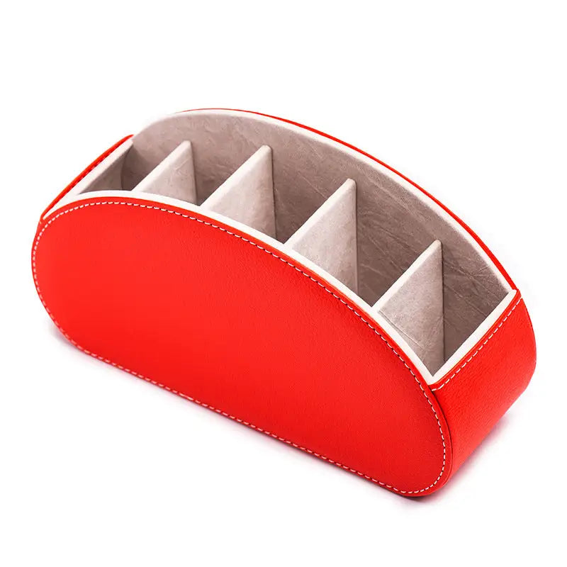 Red Stylish Remote Control Storage Box - PU Leather Organizer with Compartments - Home & Garden > Decor > Vases & Table
