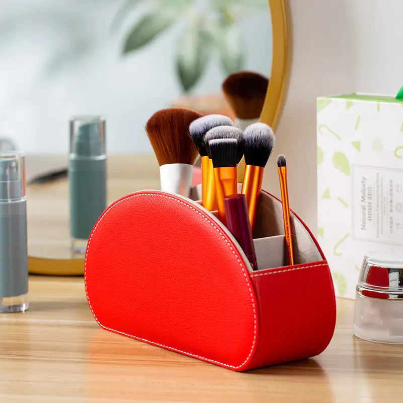 Red Stylish Remote Control Storage Box - PU Leather Organizer with Compartments - Home & Garden > Decor > Vases & Table