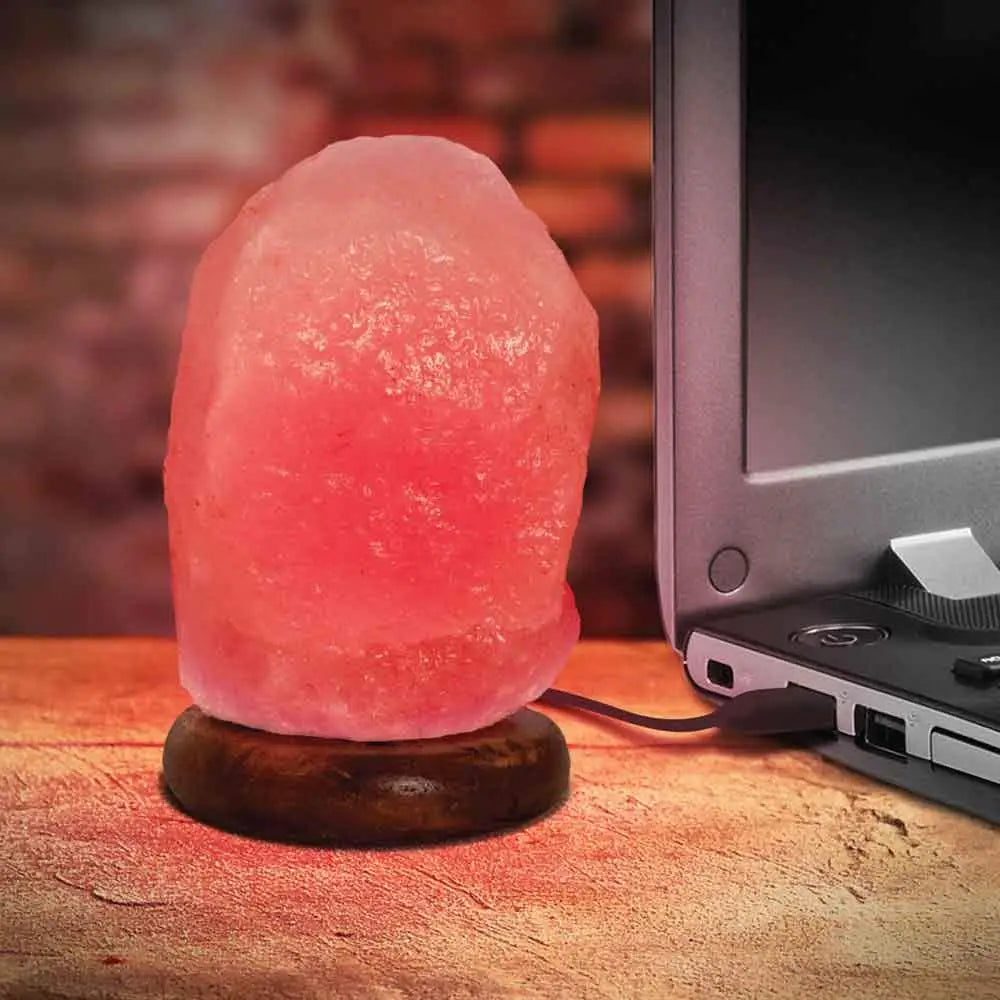 Red USB Himalayan Pink Salt Lamp - Colour Light Bulb - Mini Natural Rock Crystal - Home & Garden > Lighting