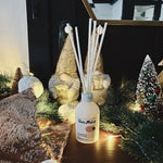 Clare Makes 200ml reed diffuser in a gloss white glass bottle with silver collar and white reeds