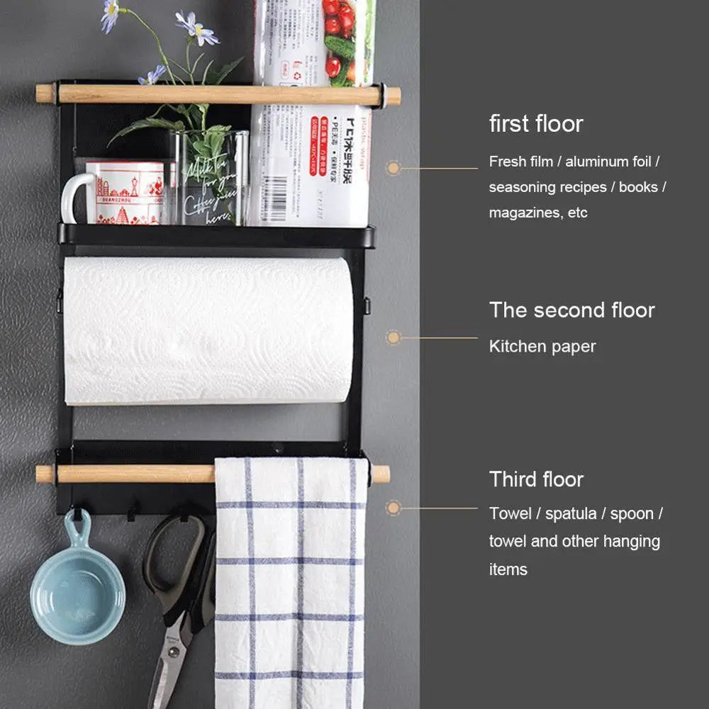 Refrigerator Storage Rack Magnetic Holder With Hooks Paper Spice Jars Storage Shelf - Home & Garden > Kitchenware