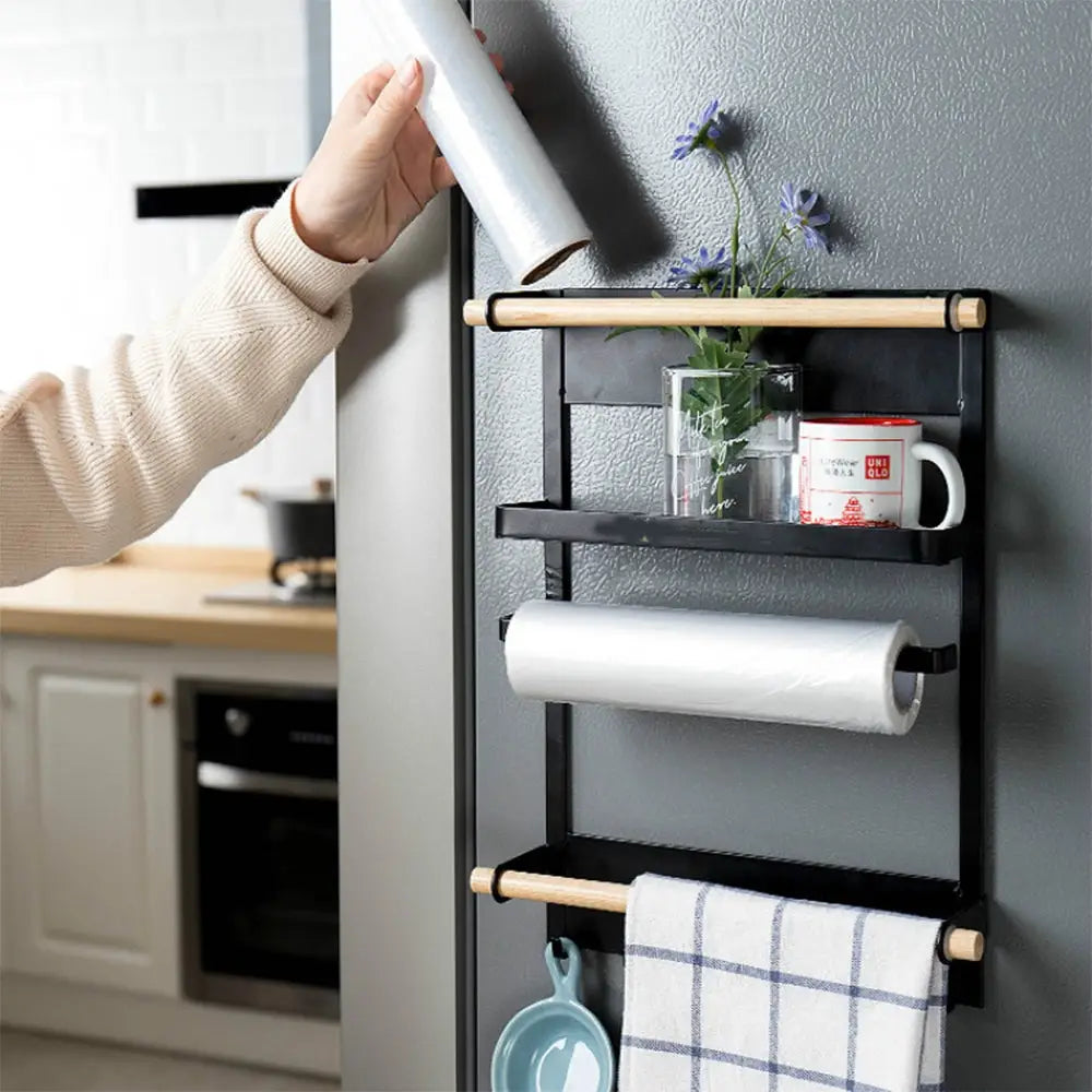 Refrigerator Storage Rack Magnetic Holder With Hooks Paper Spice Jars Storage Shelf - Home & Garden > Kitchenware