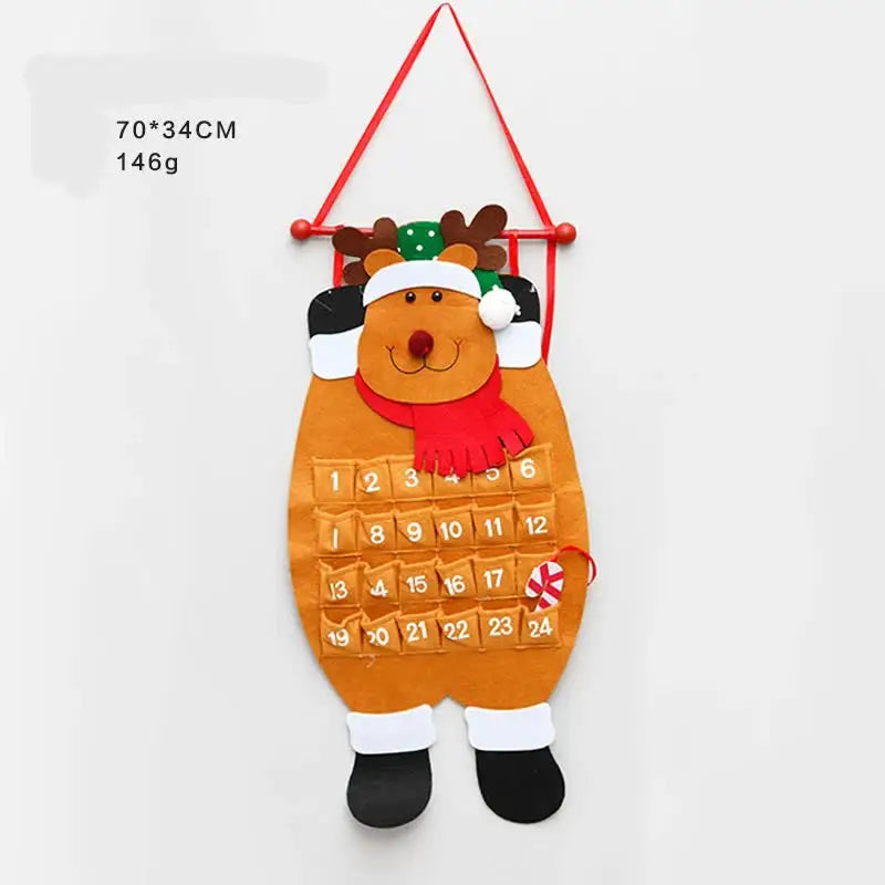 Reindeer Advent Calendar - Felt Christmas Countdown with 24 Pockets Wall Hanging Decoration for Kids - Occasions >
