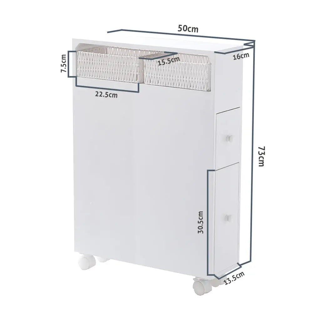 Removable Bathroom Side Cabinet Toilet Caddy with Storage Drawers- White - Furniture > Bathroom > Bathroom Cabinets