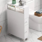 Removable Bathroom Side Cabinet Toilet Caddy with Storage Drawers- White - Furniture > Bathroom > Bathroom Cabinets