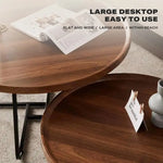 Removable Set of 2 Round Coffee Table Walnut Nesting Side End Table Furniture - Electronics > Computers & Tablets