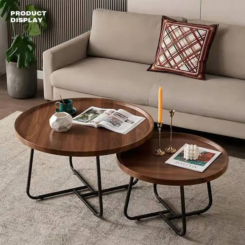 Removable Set of 2 Round Coffee Table Walnut Nesting Side End Table Furniture - Electronics > Computers & Tablets