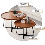 Removable Set of 2 Round Coffee Table Walnut Nesting Side End Table Furniture - Electronics > Computers & Tablets