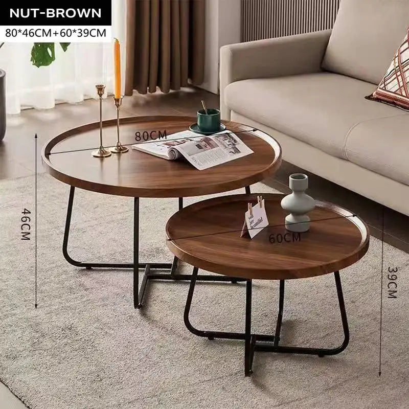 Removable Set of 2 Round Coffee Table Walnut Nesting Side End Table Furniture - Electronics > Computers & Tablets