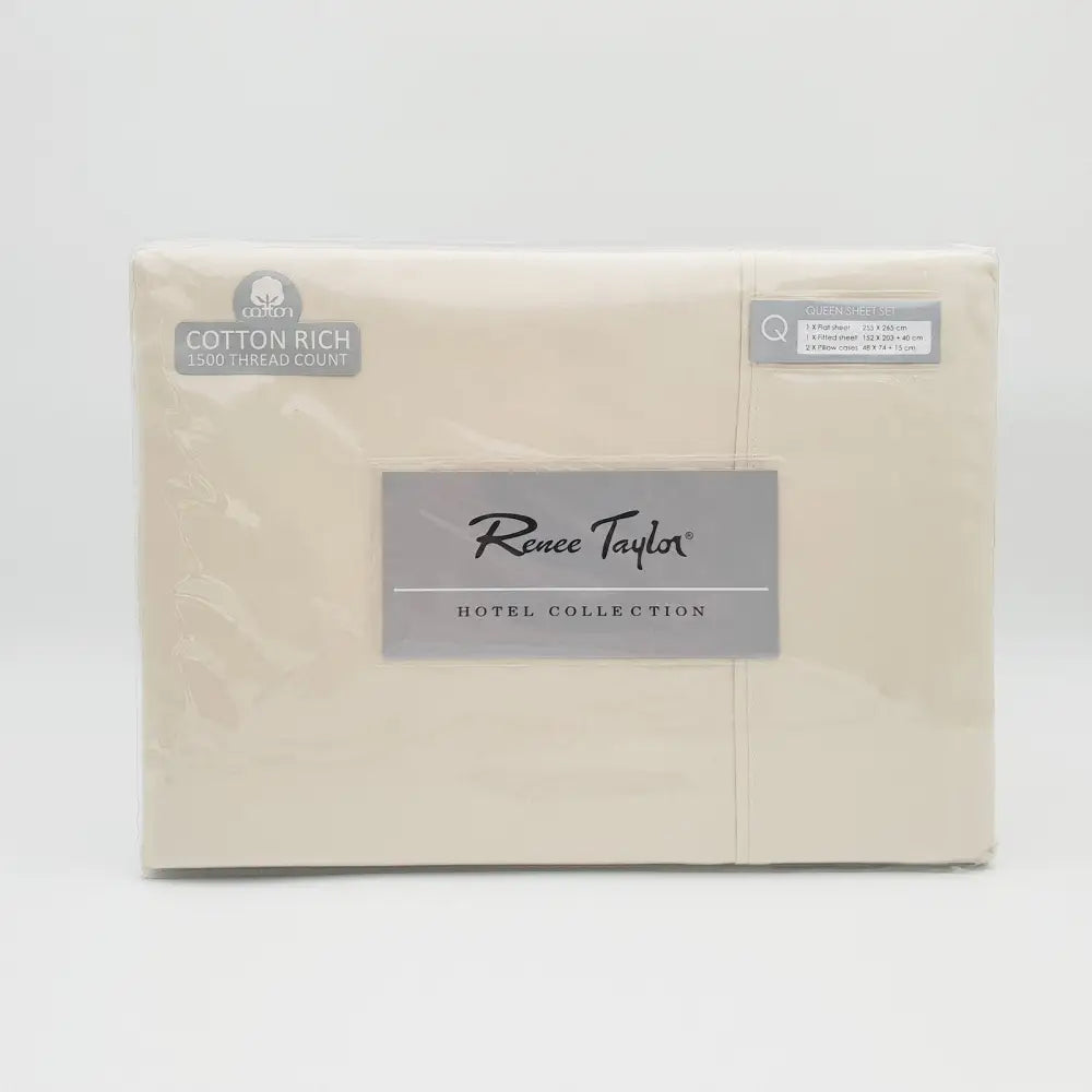 Renee Taylor 1500 Thread Count Pure Soft Cotton Blend Flat & Fitted Sheet Set Ivory King - Home & Garden > Bedding