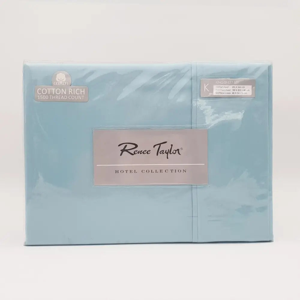 Renee Taylor 1500 Thread Count Pure Soft Cotton Blend Flat & Fitted Sheet Set Mist King - Home & Garden > Bedding