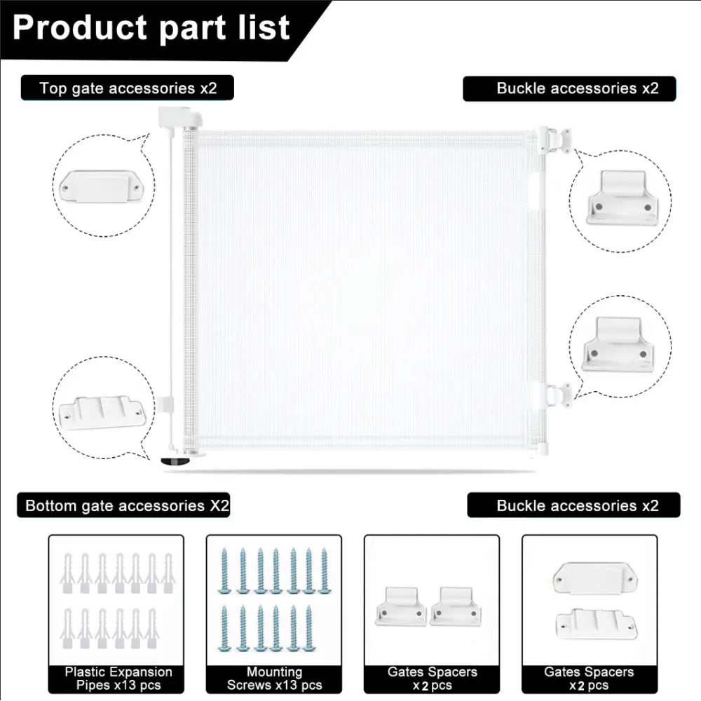 Retractable 1.5M Doorways Hallways Stairs Baby Gate Dog Pet Gate Indoor Outdoor Safety Gates White - Baby & Kids >