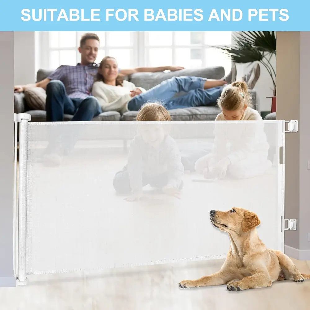 Retractable 1.5M Doorways Hallways Stairs Baby Gate Dog Pet Gate Indoor Outdoor Safety Gates White - Baby & Kids >