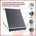 Retractable Fixed Pivot Arm Window Awning Patio Garden Blinds 2.4m x 2.1m Grey - Home & Garden > Shading