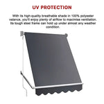 Retractable Fixed Pivot Arm Window Awning Patio Garden Blinds 2.4m x 2.1m Grey - Home & Garden > Shading