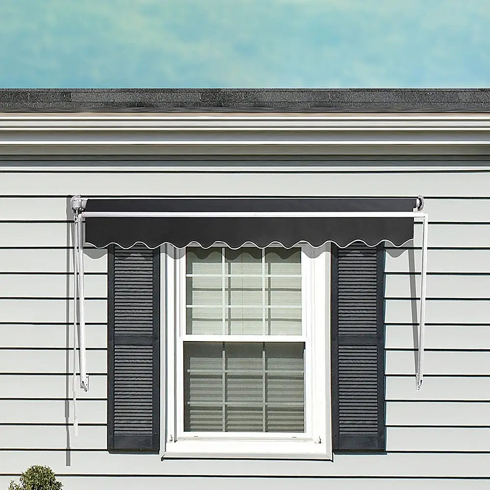 Retractable Fixed Pivot Arm Window Awning Patio Garden Blinds 2.4m x 2.1m Grey - Home & Garden > Shading