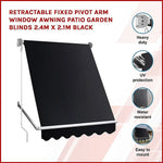 Retractable Fixed Pivot Arm Window Awning Patio Garden Blinds 2.4m x 2.1m Black - Home & Garden > Shading