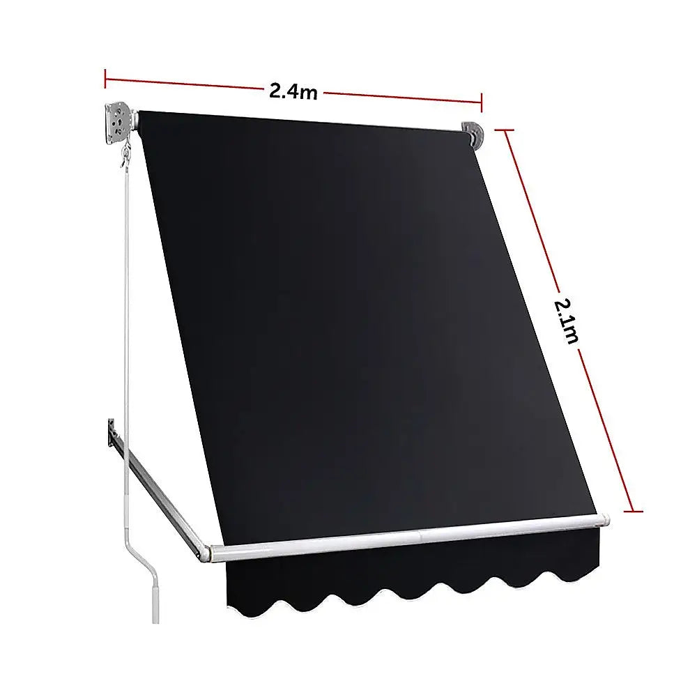 Retractable Fixed Pivot Arm Window Awning Patio Garden Blinds 2.4m x 2.1m Black - Home & Garden > Shading