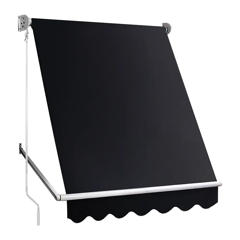 Retractable Fixed Pivot Arm Window Awning Patio Garden Blinds 2.4m x 2.1m Black - Home & Garden > Shading