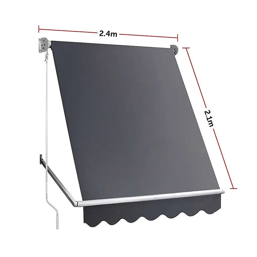 Retractable Fixed Pivot Arm Window Awning Patio Garden Blinds 2.4m x 2.1m Grey - Home & Garden > Shading