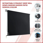 Retractable Straight Drop Roll Down Awning Garden Patio Screen 2.1X2.5M - Home & Garden > Shading