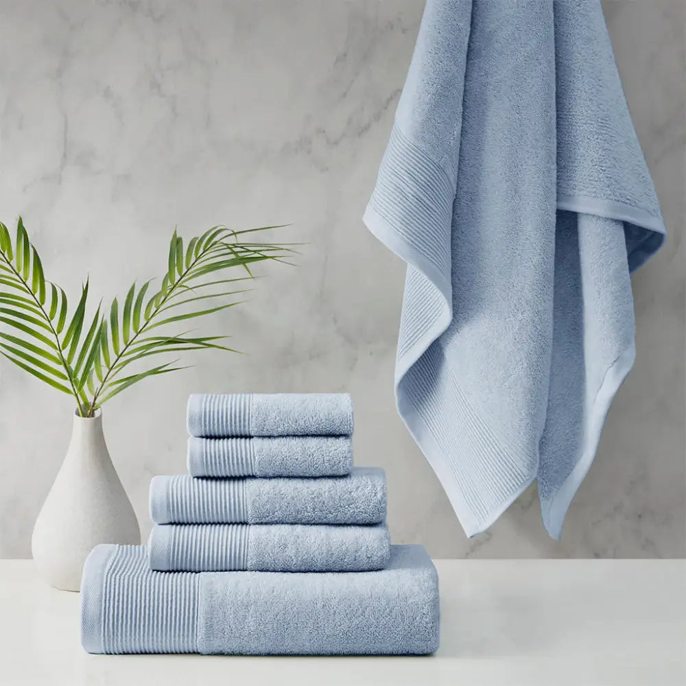 Retreat Cotton Tencel Antimicrobial 6 Piece Blue Towel Set by Cloud Linen - Home & Garden > Bathroom Accessories > Bath