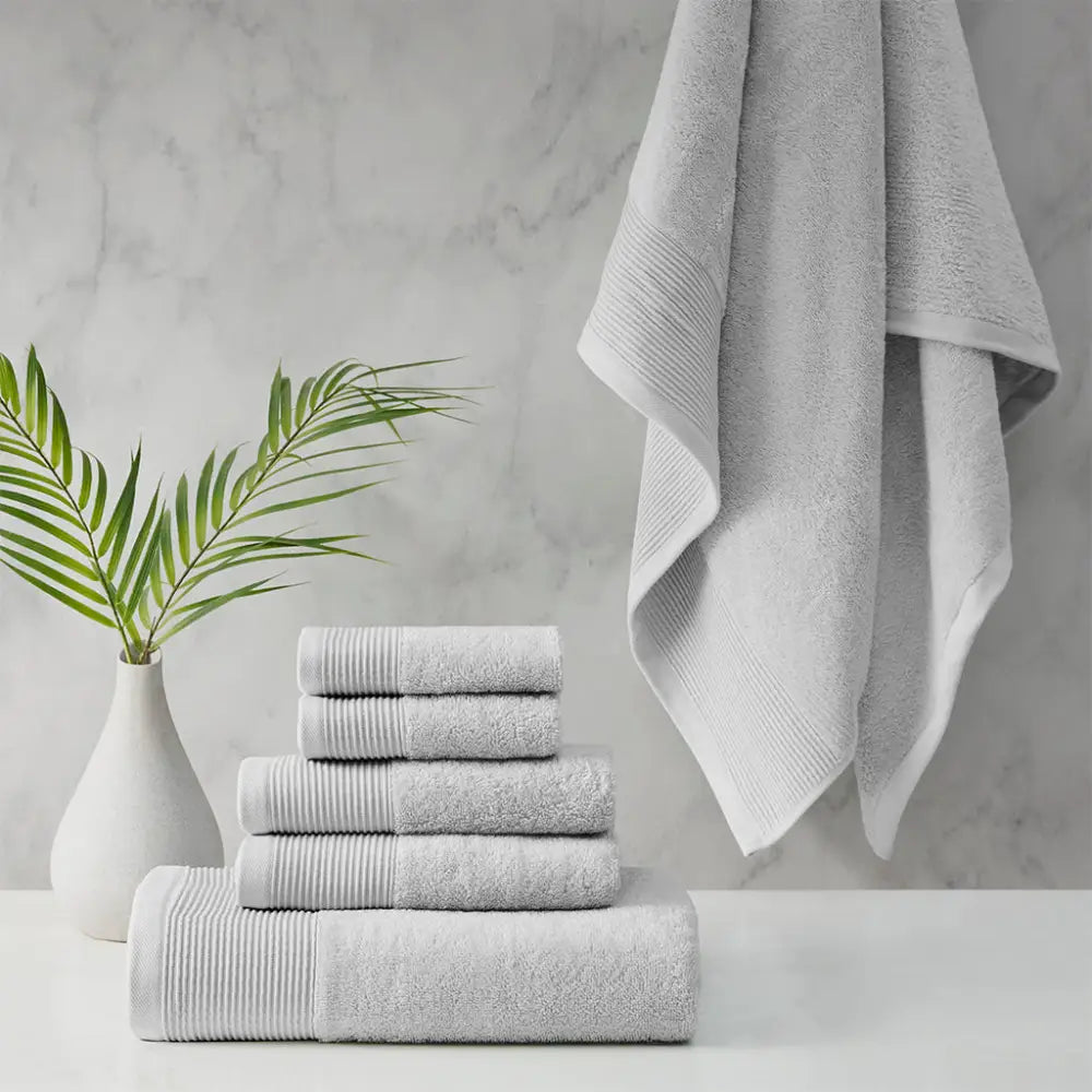 Retreat Cotton Tencel Antimicrobial 6 Piece Grey Towel Set by Cloud Linen - Home & Garden > Bathroom Accessories > Bath