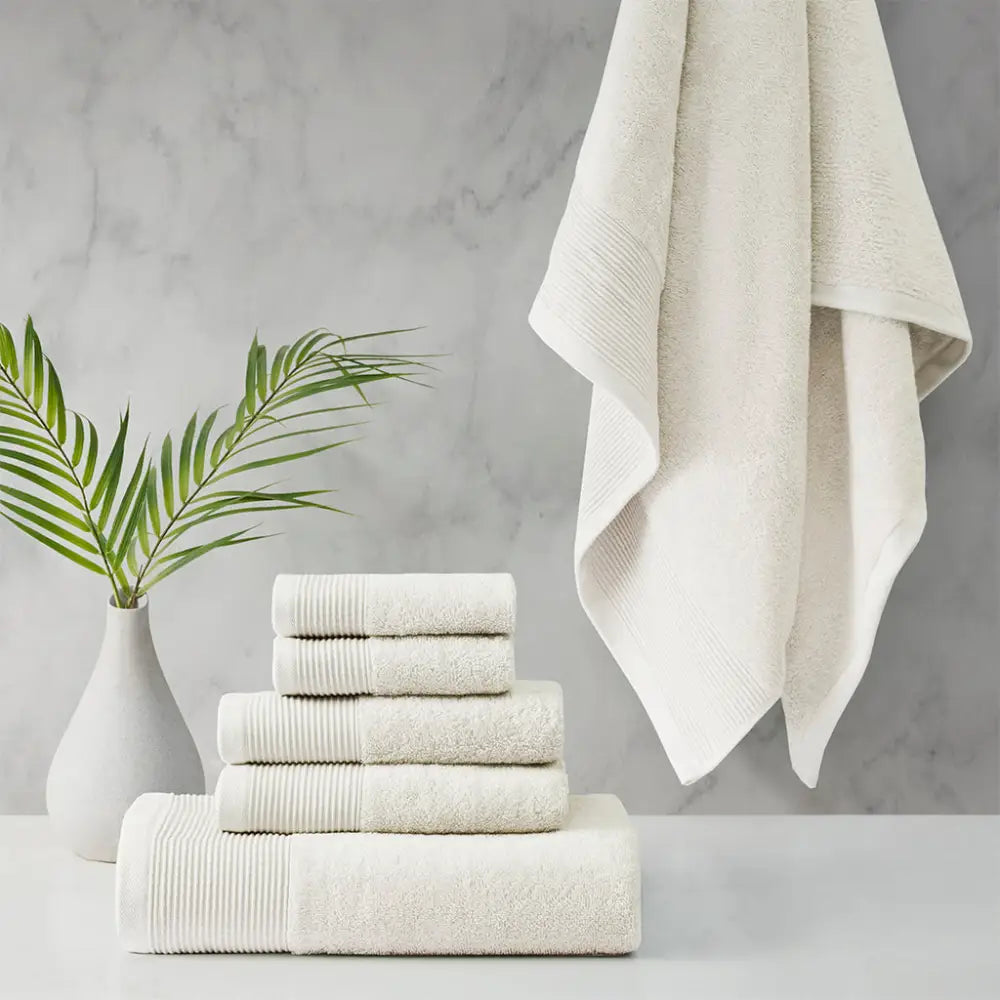 Retreat Cotton Tencel Antimicrobial 6 Piece Ivory Towel Set by Cloud Linen - Home & Garden > Bathroom Accessories >