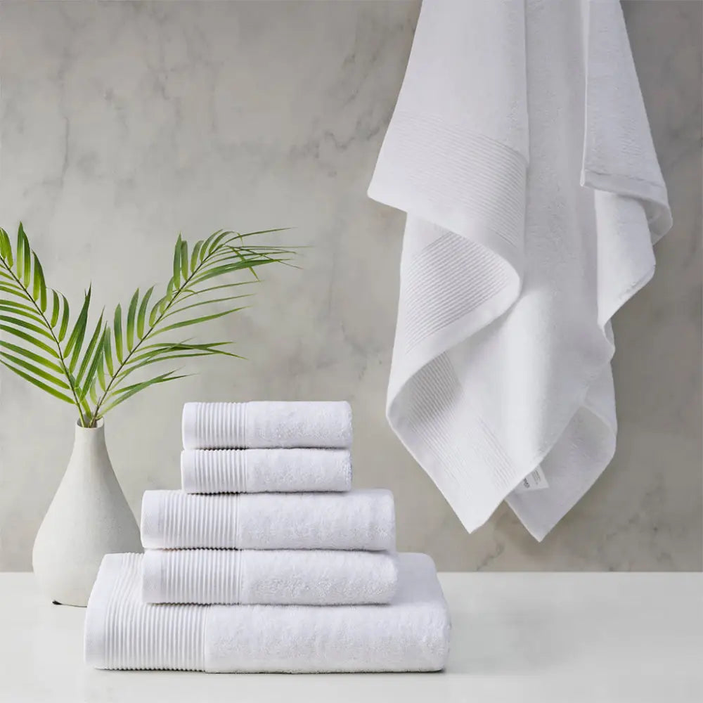 Retreat Cotton Tencel Antimicrobial 6 Piece White Towel Set by Cloud Linen - Home & Garden > Bathroom Accessories >