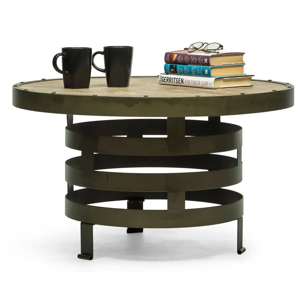 Retro Style Spiral Round Coffee Table with Wood Top - Furniture > Living Room