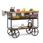 Retro Wooden Kitchen Island Trolley on Wheels with Storage Drawers - Furniture > Dining