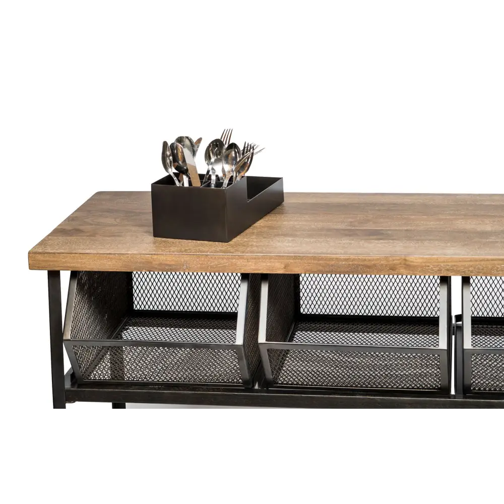 Retro Wooden Kitchen Island Trolley on Wheels with Storage Drawers - Furniture > Dining