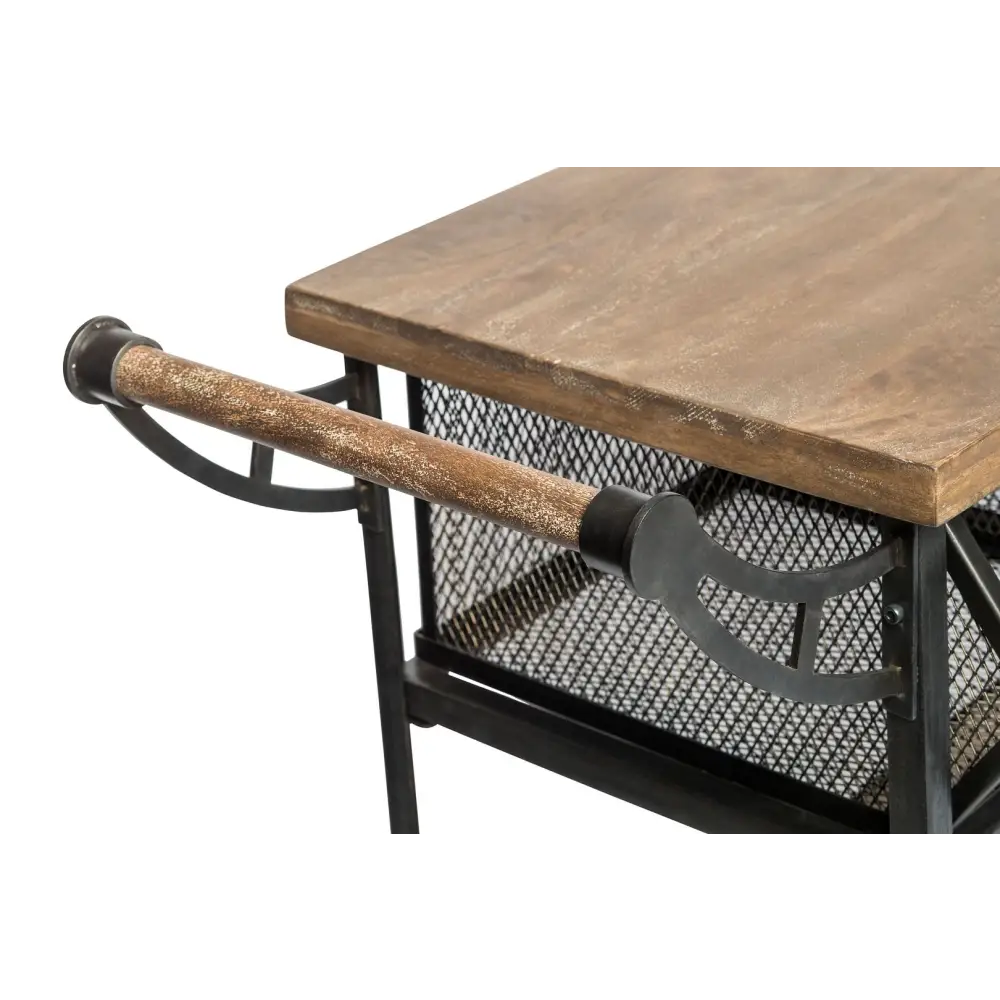 Retro Wooden Kitchen Island Trolley on Wheels with Storage Drawers - Furniture > Dining