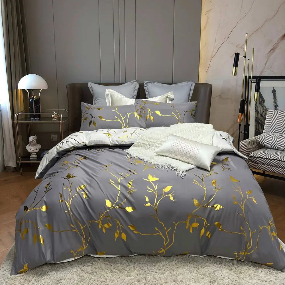 Reversible Design Grey King Size Bed Quilt/Duvet Cover Set - Home & Garden > Bedding