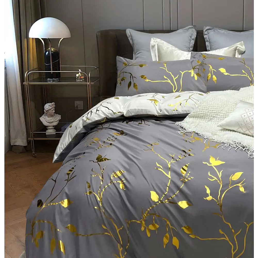 Reversible Design Grey King Size Bed Quilt/Duvet Cover Set - Home & Garden > Bedding