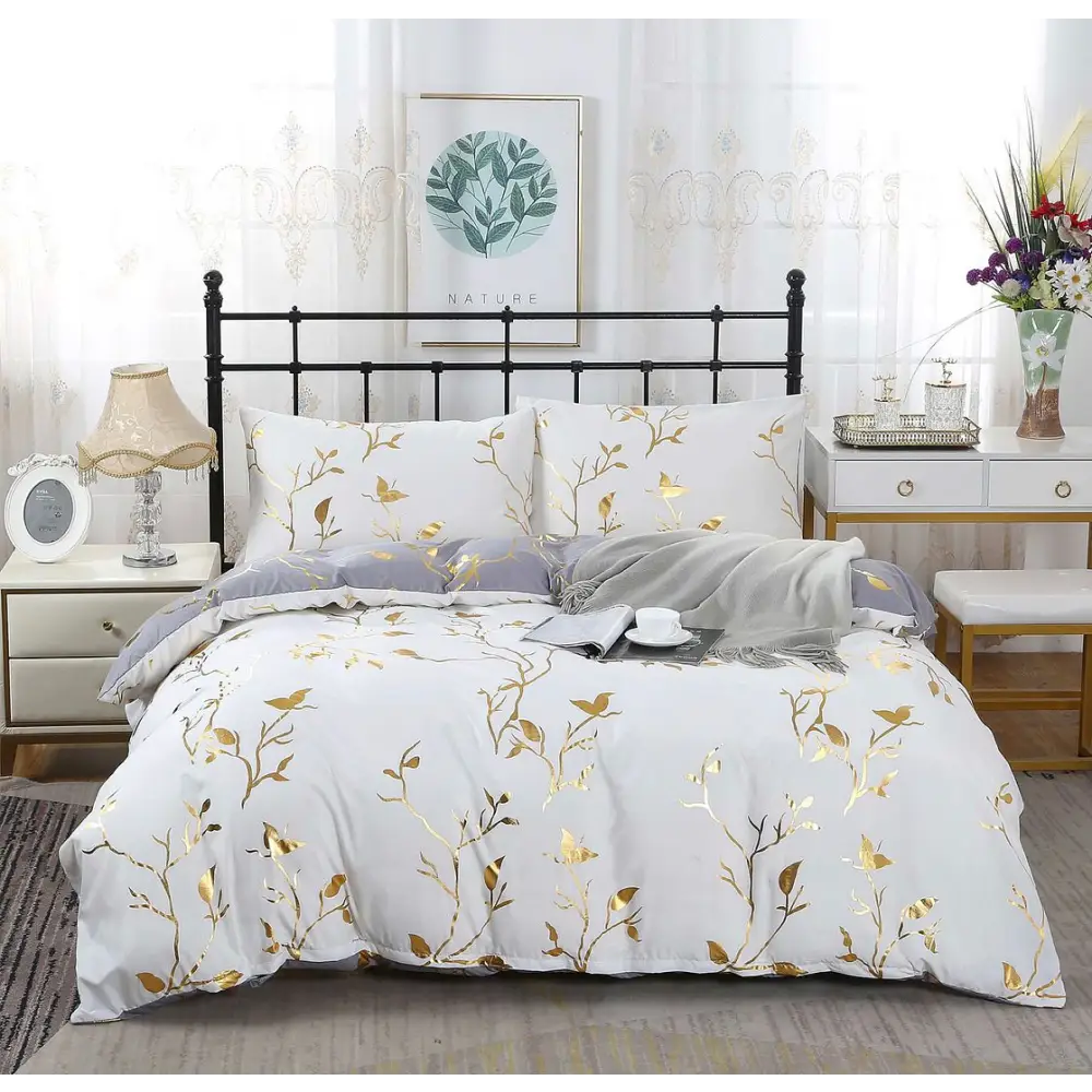 Reversible Design Grey Queen Size Bed Quilt/Duvet Cover Set - Home & Garden > Bedding