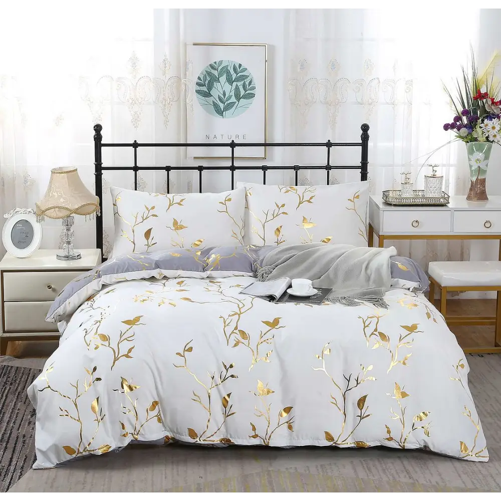 Reversible Design King Size White Duvet Quilt Cover Set - Home & Garden > Bedding
