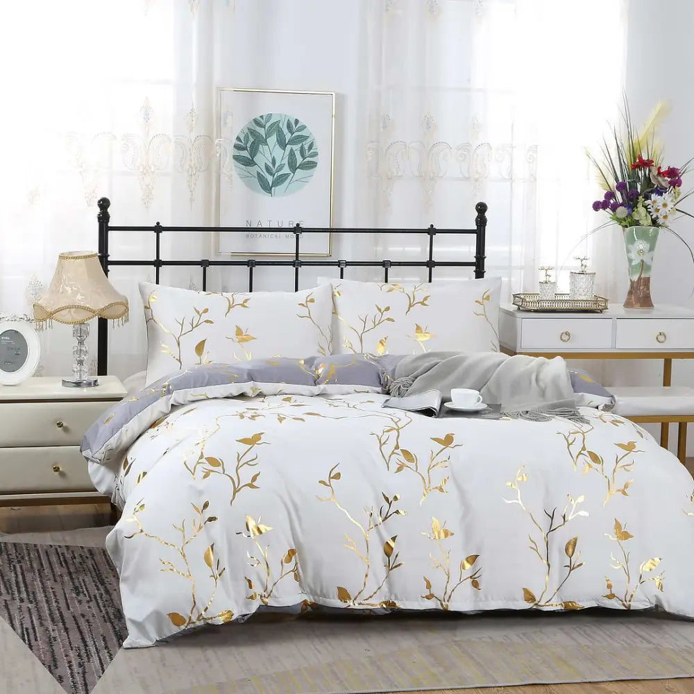 Reversible Design King Size White Duvet Quilt Cover Set - Home & Garden > Bedding
