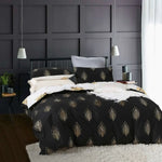 Reversible Design Super King Size Black Gold Duvet Quilt Cover Set - Home & Garden > Bedding